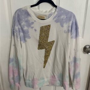 Judith March Tie-Dye Sweatshirt with Gold Lightning Bolt